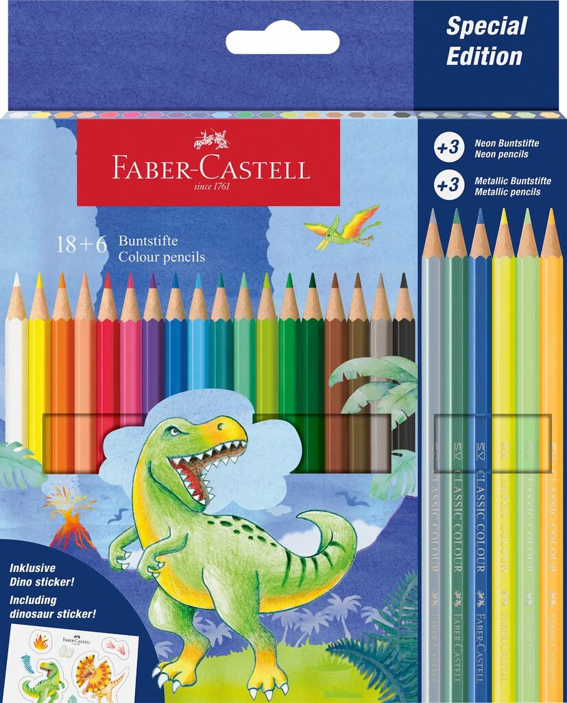 CREIOANE COLORATE 18+6 CULORI DINOZAURI FABER-CASTELL CREIOANE COLORATE 18+6 CULORI DINOZAURI FABER-CASTELL